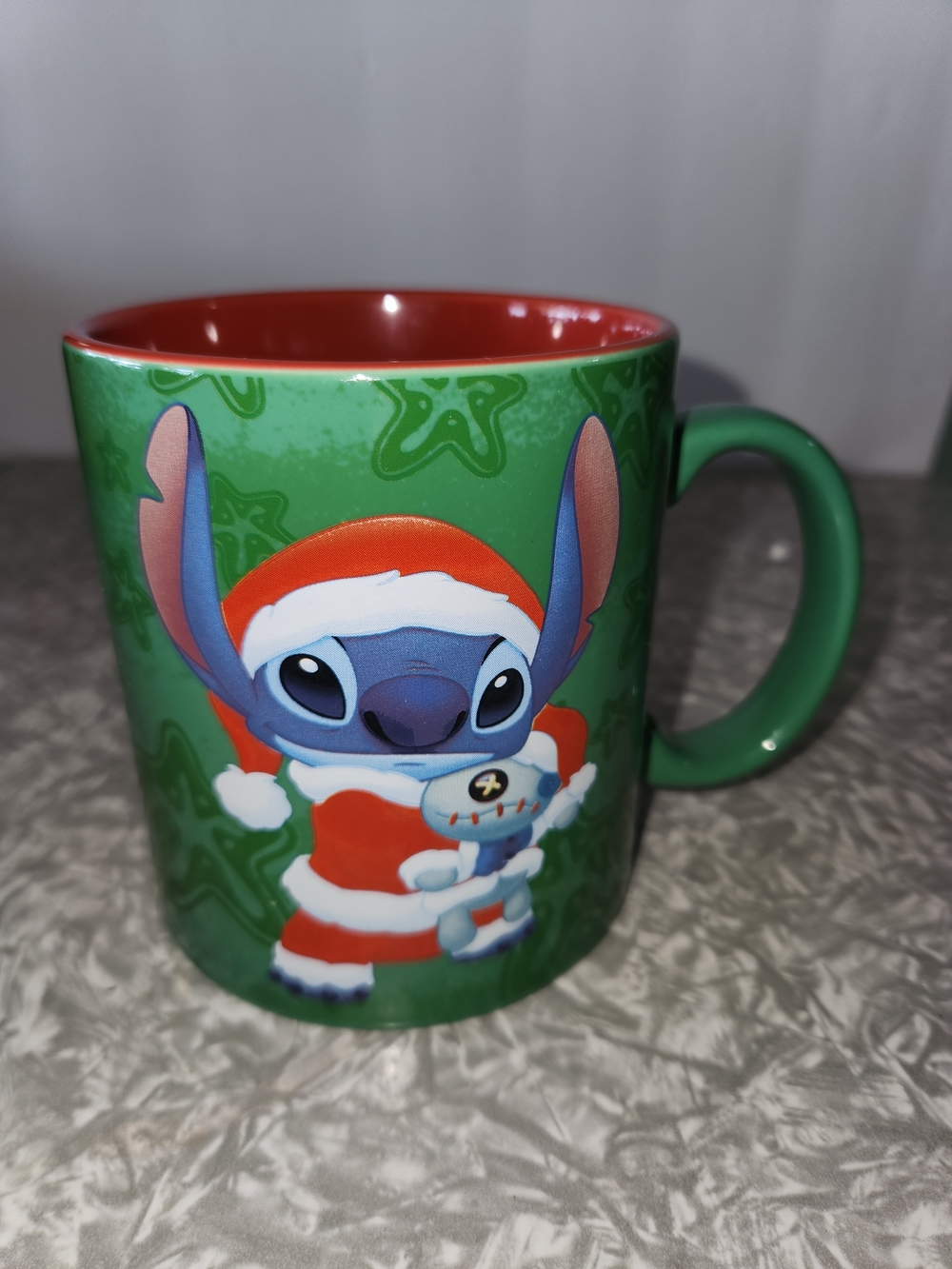 Disney Green and Red Stitch Santa Ceramic Mug